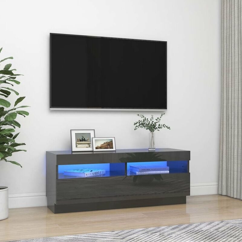 

Mueble para TV con luces LED gris brillante 100x35x40 cm