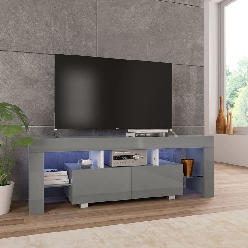 

Mueble para TV con luces LED gris brillante 130x35x45 cm - Gris