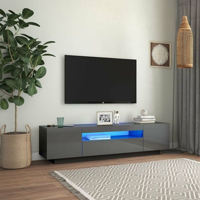 

Mueble para TV con luces LED gris brillante 160x35x40 cm