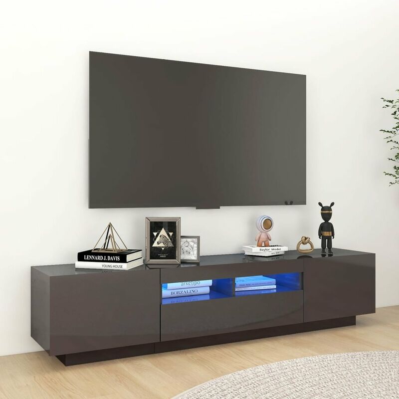 

Happyshopping - Mueble para TV con luces LED gris brillante 180x35x40 cm