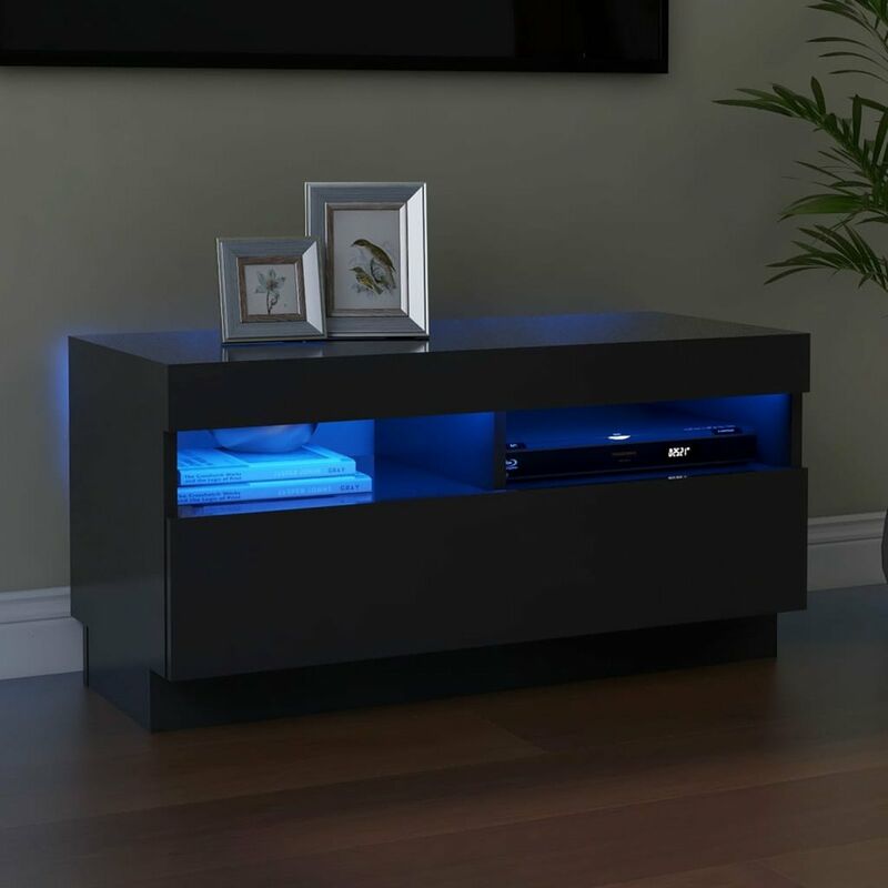 

Happyshopping - Mueble para TV con luces LED gris brillante 80x35x40 cm
