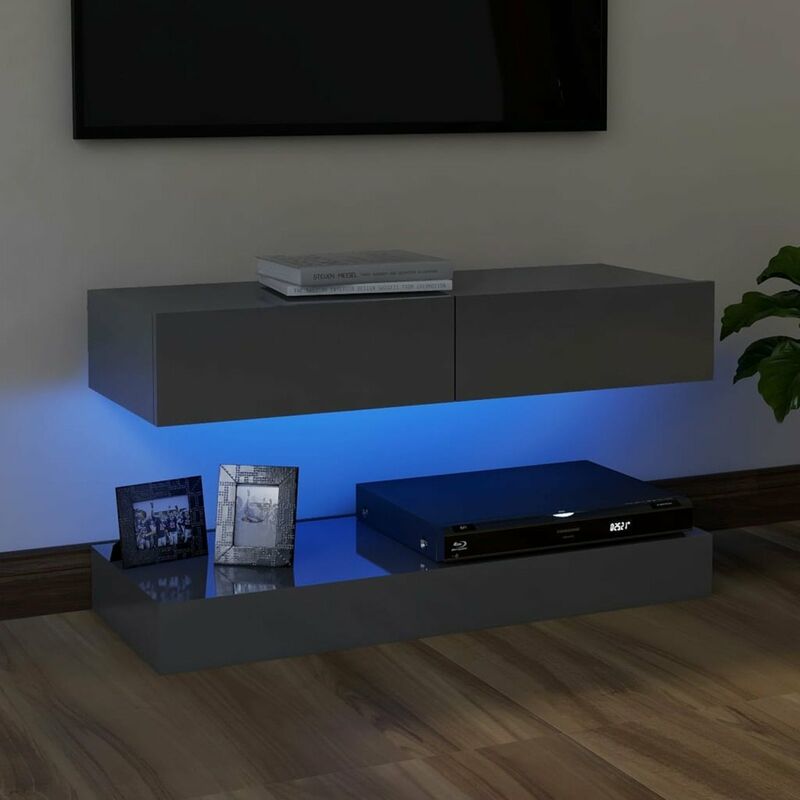 

Mueble para TV con luces LED gris brillante 90x35 cm