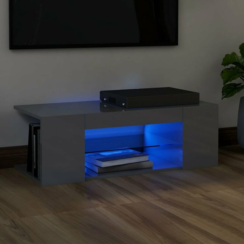 

Mueble para TV con luces LED gris brillante 90x39x30 cm