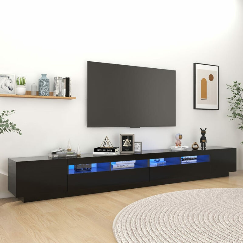 

Happyshopping - Mueble para TV con luces LED negro 300x35x40 cm