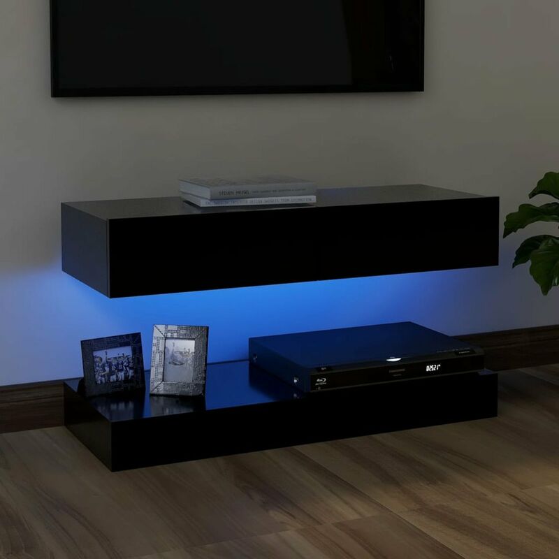 

Happyshopping - Mueble para TV con luces LED negro 90x35 cm