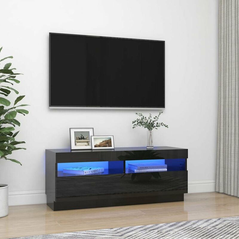 

Happyshopping - Mueble para TV con luces LED negro brillante 100x35x40 cm