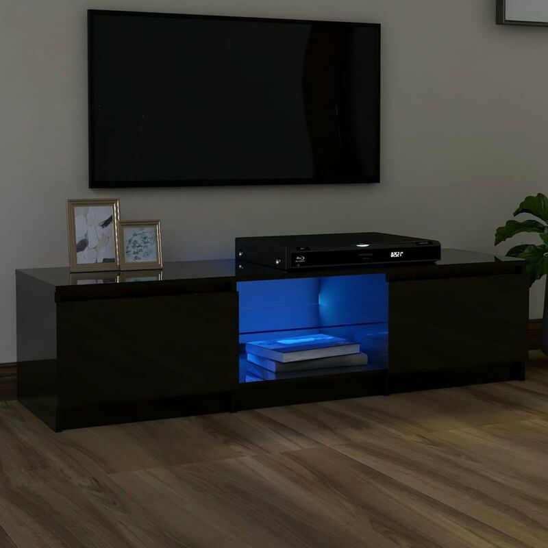 

Mueble para TV con luces LED negro brillante 140x40x35,5 cm