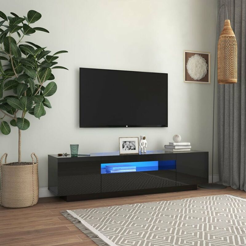 

Mueble para TV con luces LED negro brillante 160x35x40 cm