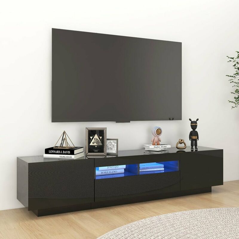 

Happyshopping - Mueble para TV con luces LED negro brillante 180x35x40 cm