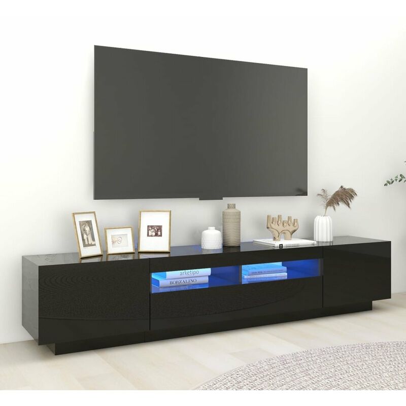 

Happyshopping - Mueble para TV con luces LED negro brillante 200x35x40 cm