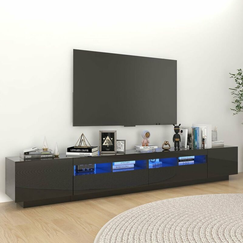

Mueble para TV con luces LED negro brillante 260x35x40 cm