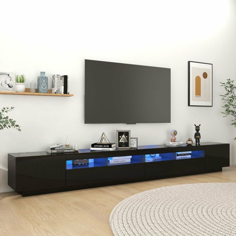 

Mueble para TV con luces LED negro brillante 300x35x40 cm
