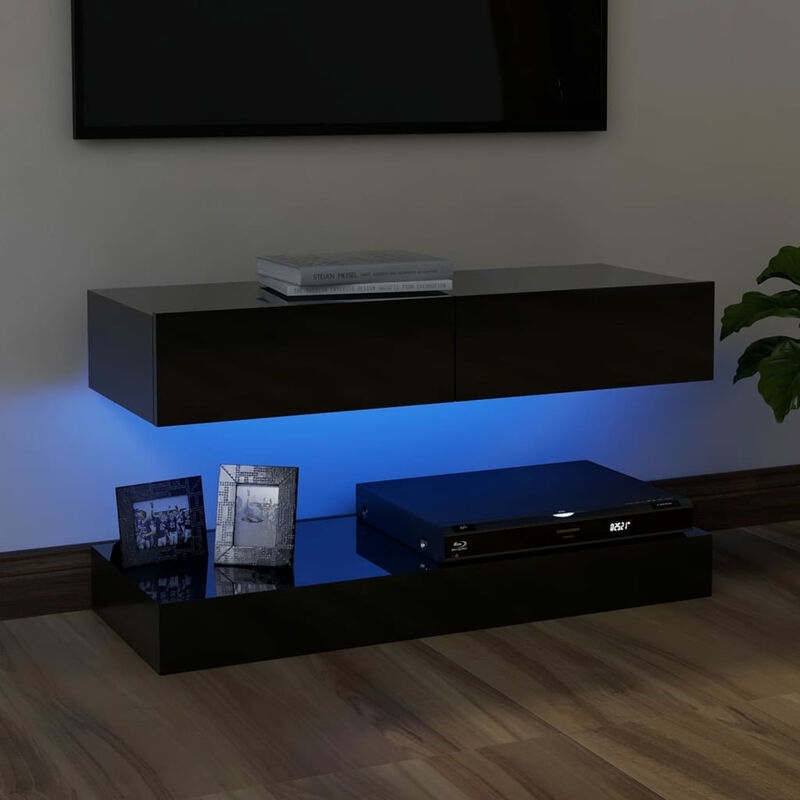 

Mueble para TV con luces LED negro brillante 90x35 cm