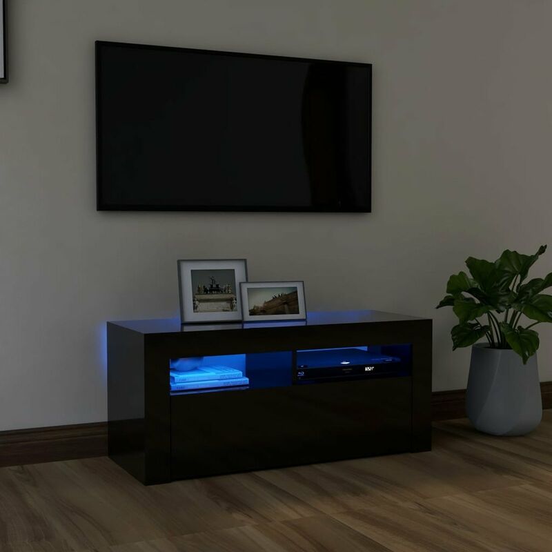 

Mueble para TV con luces LED negro brillante 90x35x40 cm