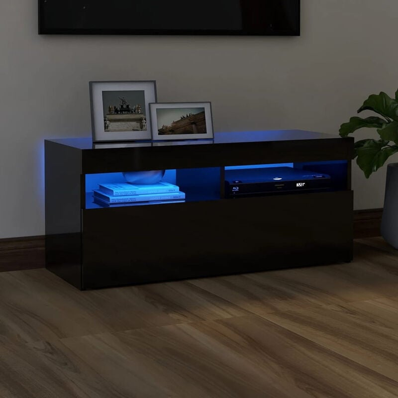 

Mueble para TV con luces LED negro brillante 90x35x40 cm