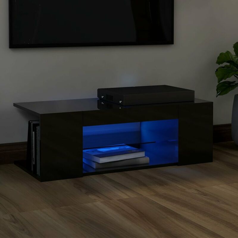 

Mueble para TV con luces LED negro brillante 90x39x30 cm