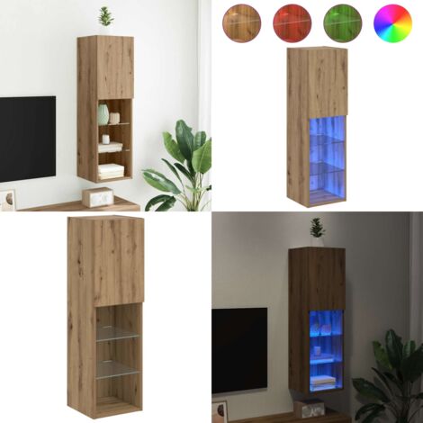Mueble para TV con luces LED roble artesanal 30,5x30x102 cm - Luz LED - TV con luces
