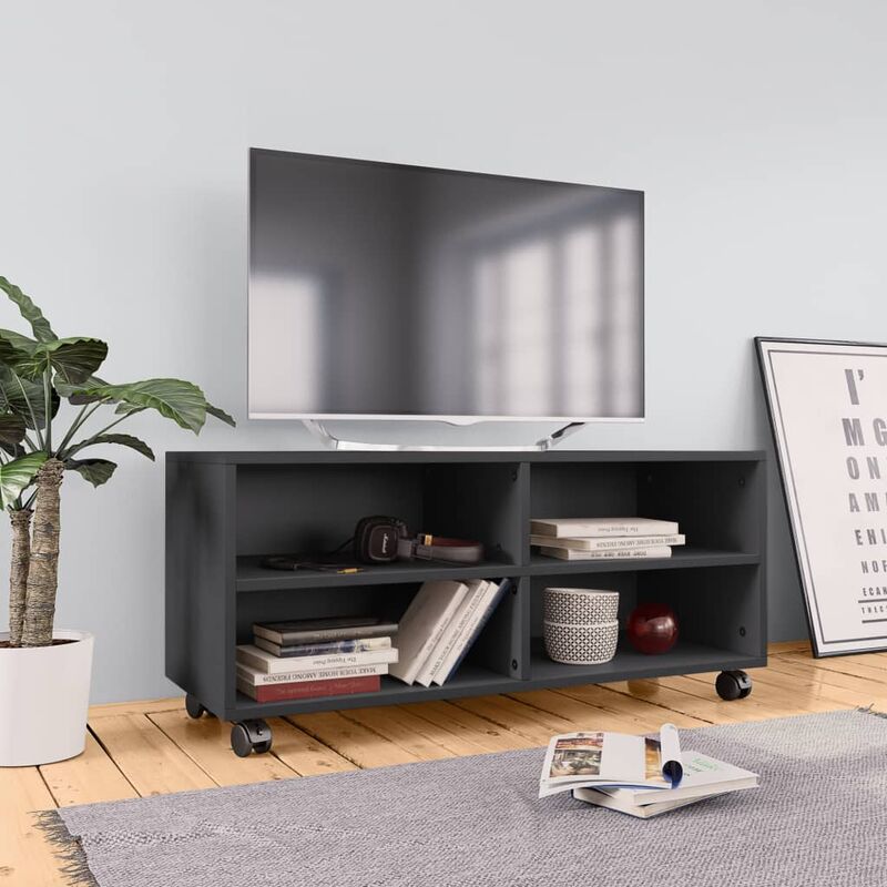 

Mueble para TV con ruedas aglomerado gris 90x35x35 cm
