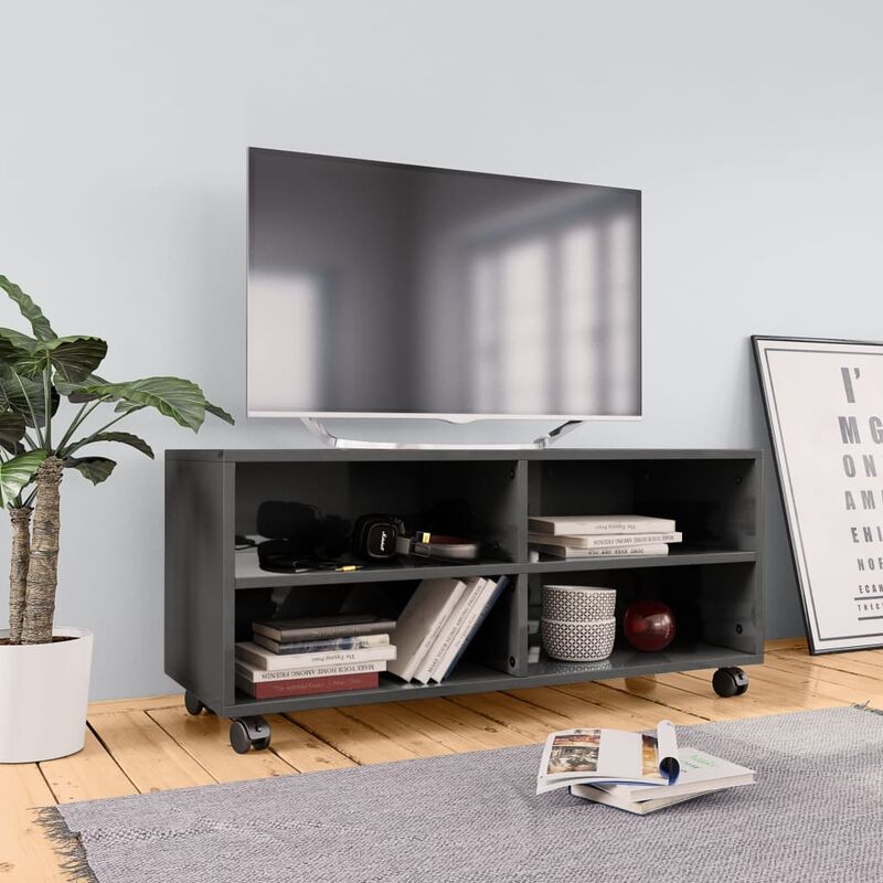 

Mueble para TV con ruedas aglomerado gris brillante 90x35x35 cm - Gris