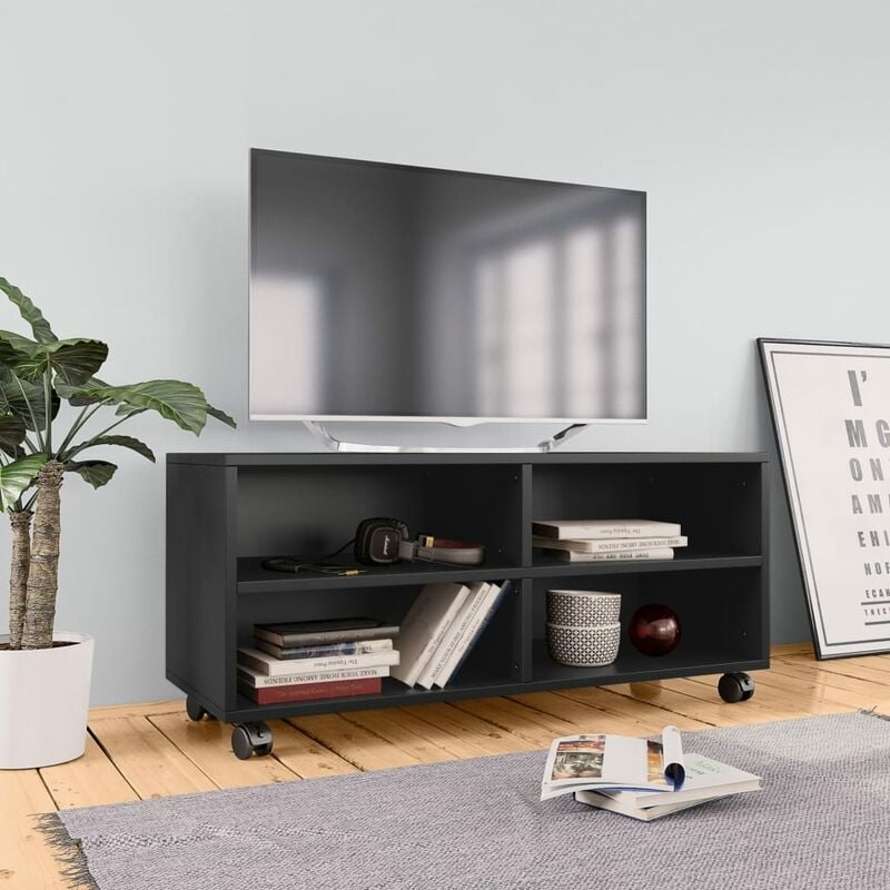 

Mueble para TV con ruedas aglomerado negro 90x35x35 cm