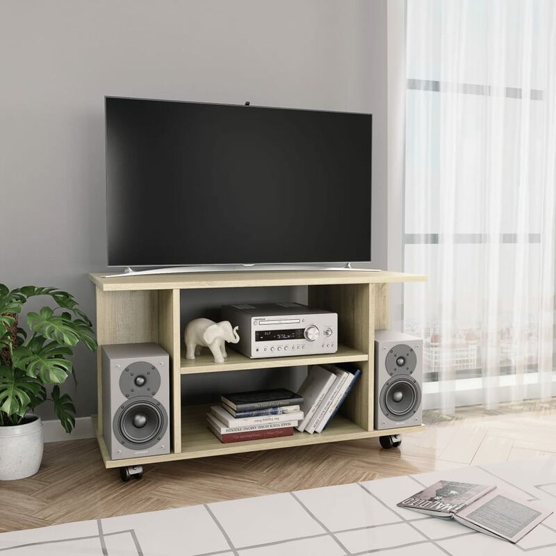 

Mueble para TV con ruedas aglomerado roble Sonoma 80x40x40 cm - Marrón