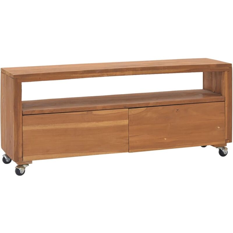 

Mueble para TV con ruedas madera maciza de teca 110x30x40 cm