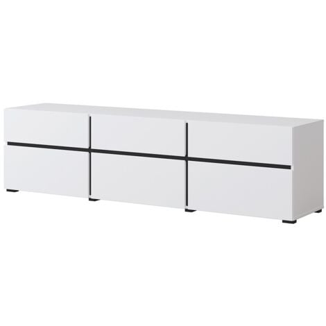 MEUBLORAMA Mueble para TV de 180 cm en colores blanco y negro, colección HAVANA. Mueble de diseño con 3 puertas y 3 cajones.