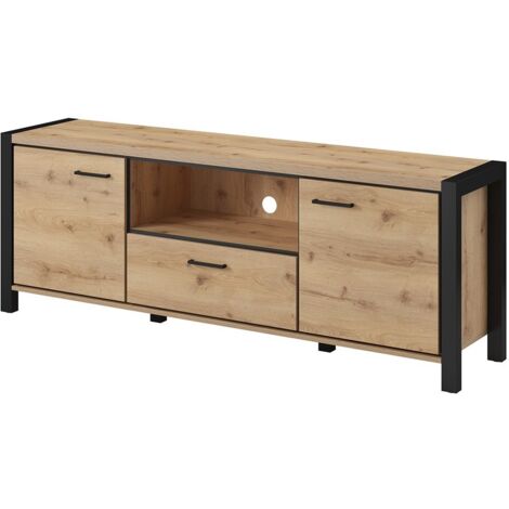 Mueble para TV de 180cm colección TIVORA. Color roble y negro. 2 puertas y 1 cajón.