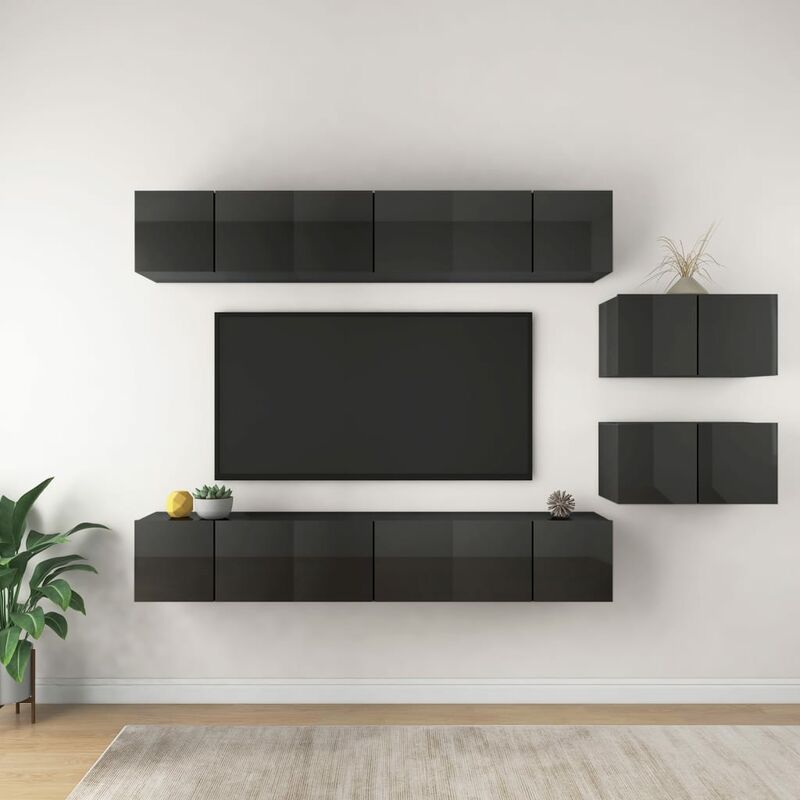 

Mueble para TV de 8 piezas aglomerado gris brillante