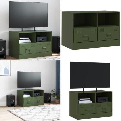 Mueble para TV de acero verde oliva 67x39x44 cm - Acero verde oliva - Mueble de TV moderno