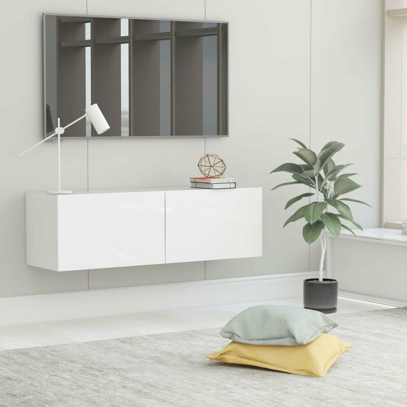 

Mueble para TV de aglomerado blanco brillante 100x30x30 cm