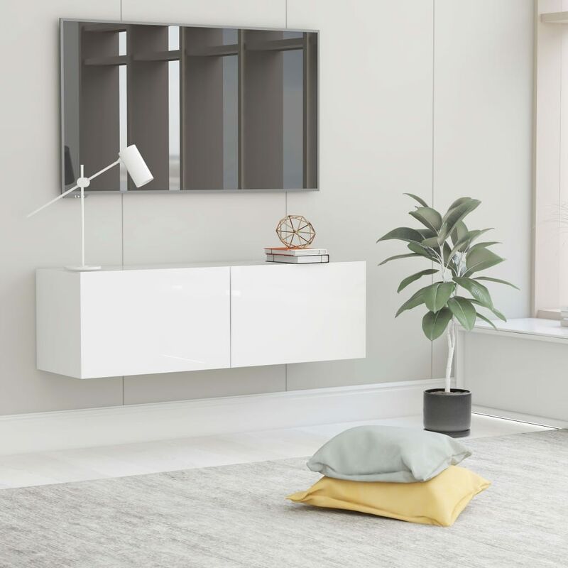 

Mueble para TV de aglomerado blanco brillante 100x30x30 cm