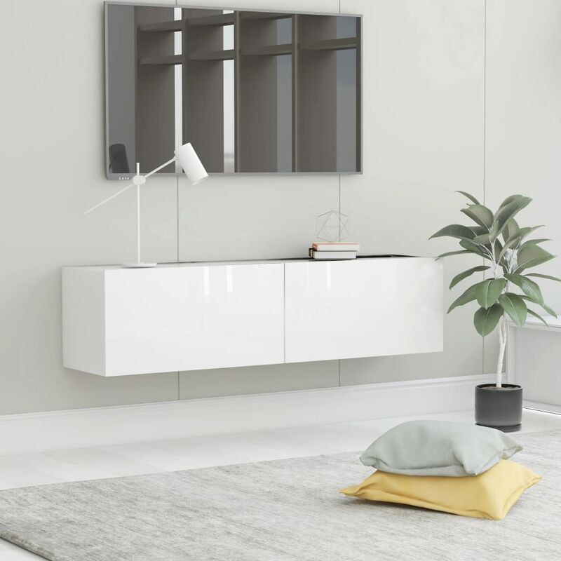 

Mueble para TV de aglomerado blanco brillante 120x30x30 cm - Blanco