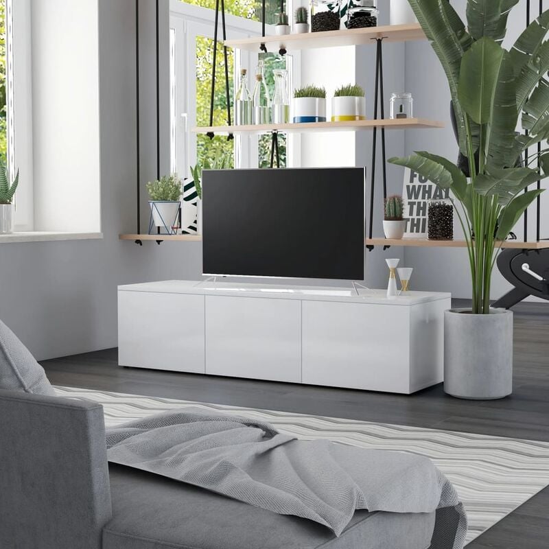 

Mueble para TV de aglomerado blanco brillante 120x34x30 cm - Blanco