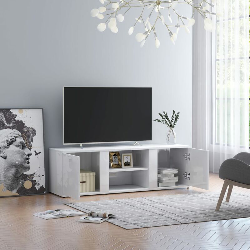 

Mueble para TV de aglomerado blanco brillante 120x34x37 cm