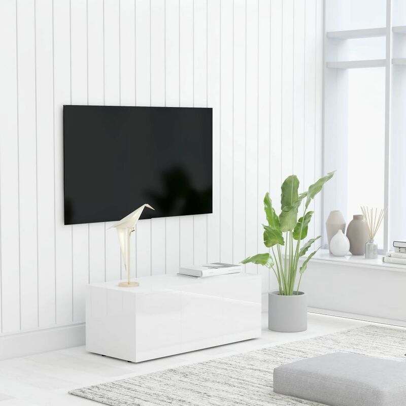 

Mueble para TV de aglomerado blanco brillante 80x34x30 cm