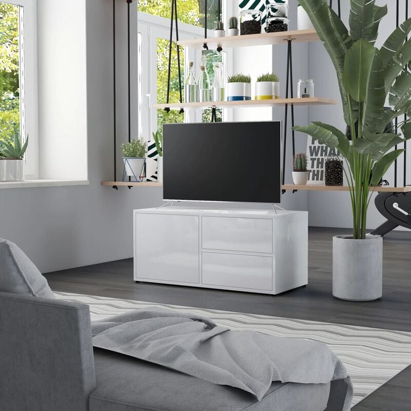 

Mueble para TV de aglomerado blanco brillante 80x34x36 cm