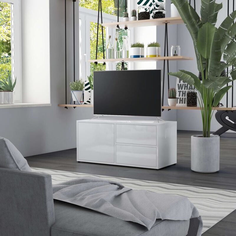 

Mueble para TV de aglomerado blanco brillante 80x34x36 cm - Blanco