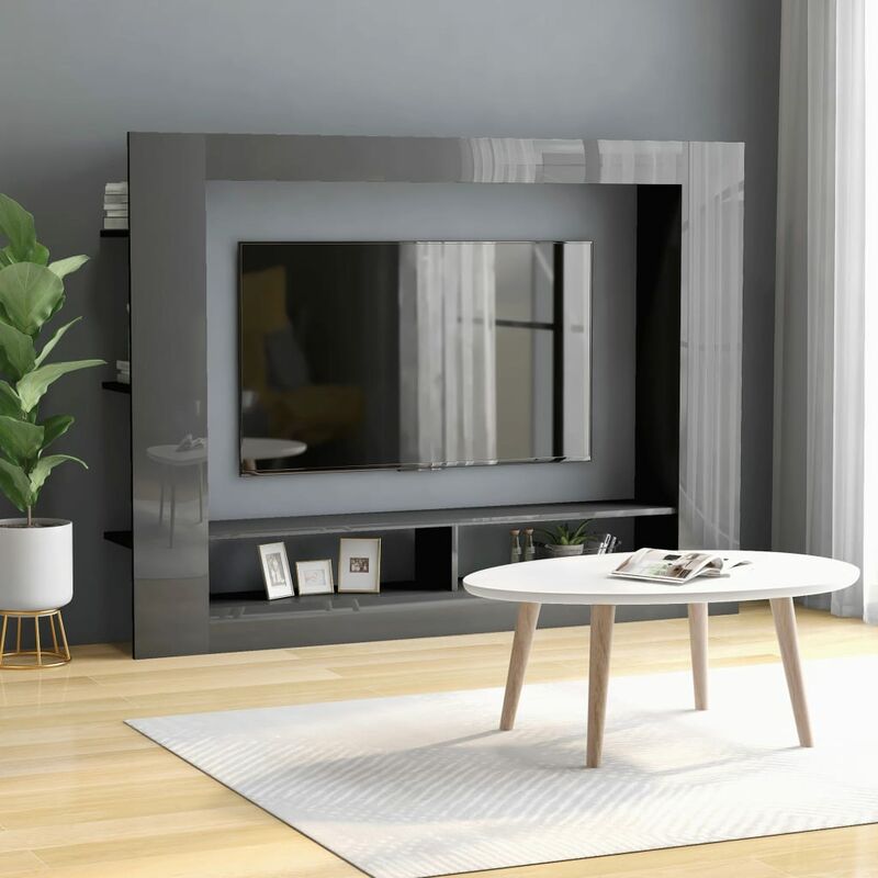 

Mueble para TV de aglomerado gris brillante 152x22x113 cm