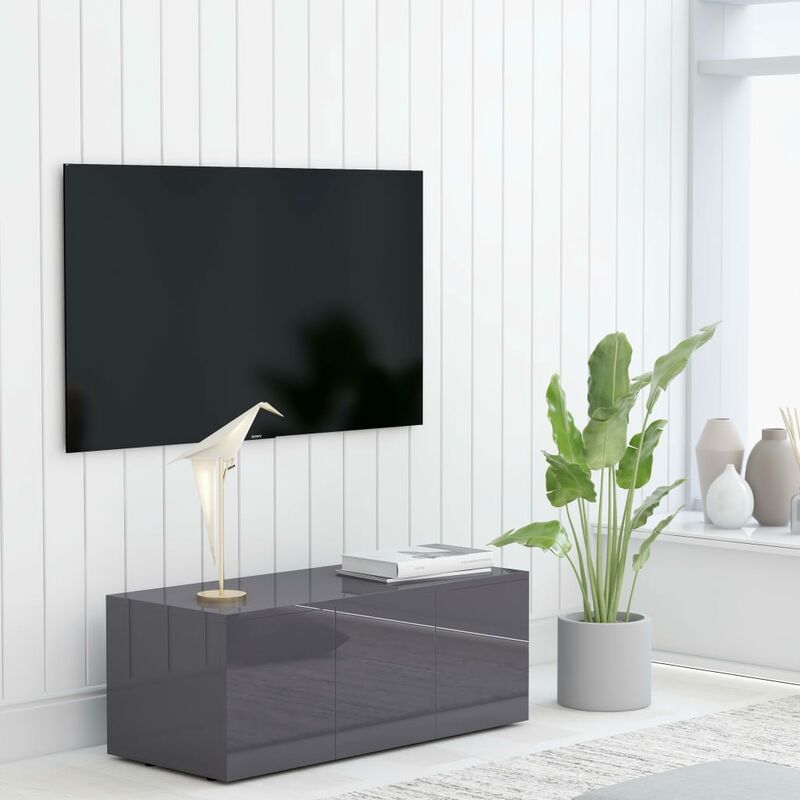 

Mueble para TV de aglomerado gris brillante 80x34x30 cm - Gris