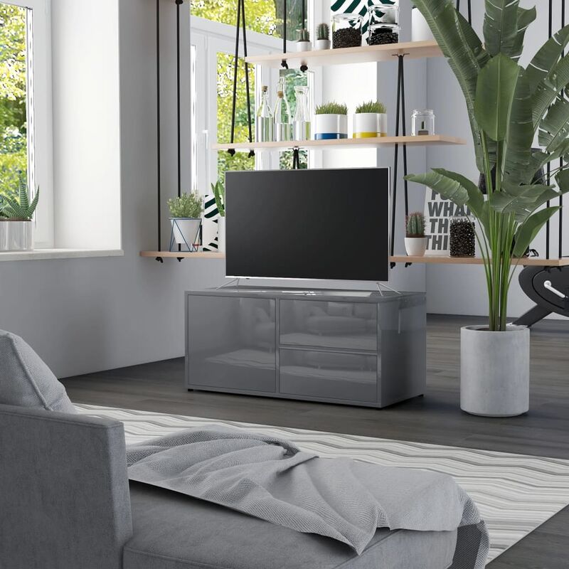 

Mueble para TV de aglomerado gris brillante 80x34x36 cm - Gris