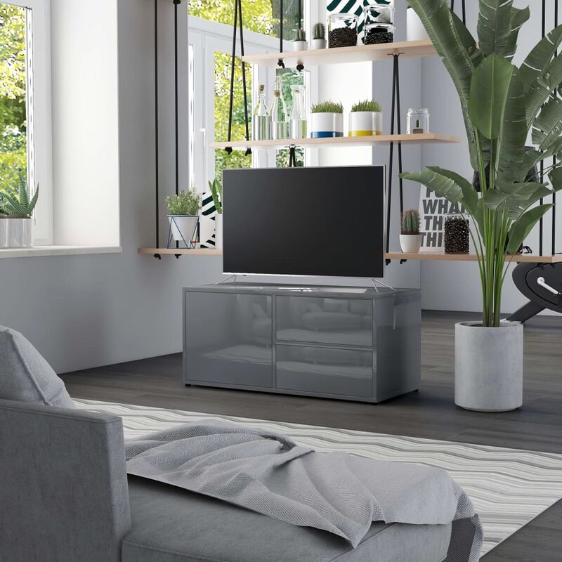 

Mueble para TV de aglomerado gris brillante 80x34x36 cm