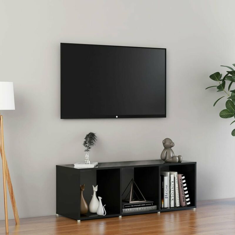 

Mueble para TV de aglomerado negro brillante 107x35x37 cm