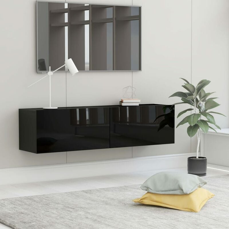 

Mueble para TV de aglomerado negro brillante 120x30x30 cm