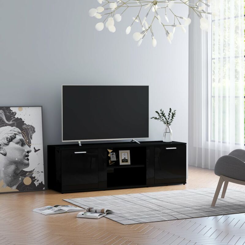 

Mueble para TV de aglomerado negro brillante 120x34x37 cm