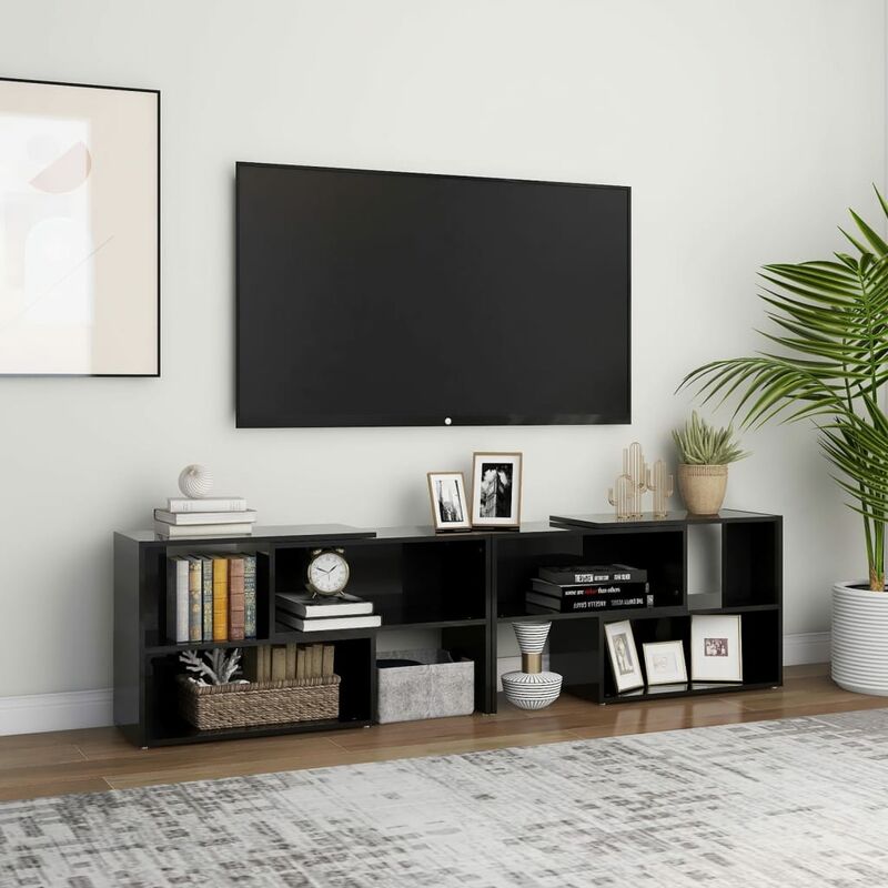 

Mueble para TV de aglomerado negro brillante 149x30x52 cm