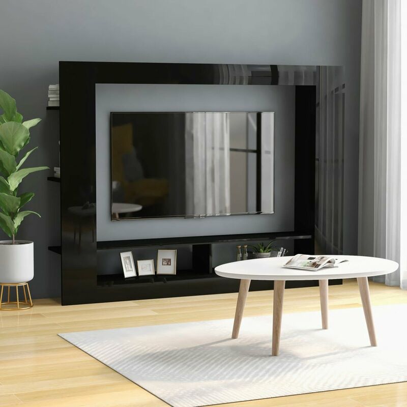 

Mueble para TV de aglomerado negro brillante 152x22x113 cm