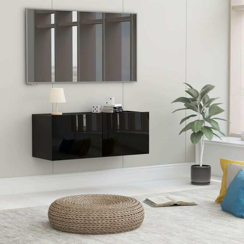 

Mueble para TV de aglomerado negro brillante 80x30x30 cm