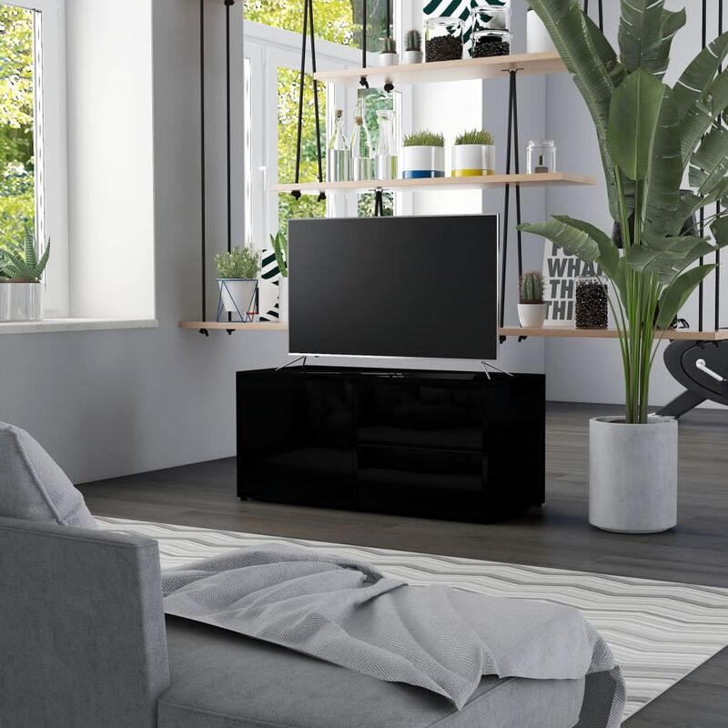 

Mueble para TV de aglomerado negro brillante 80x34x36 cm