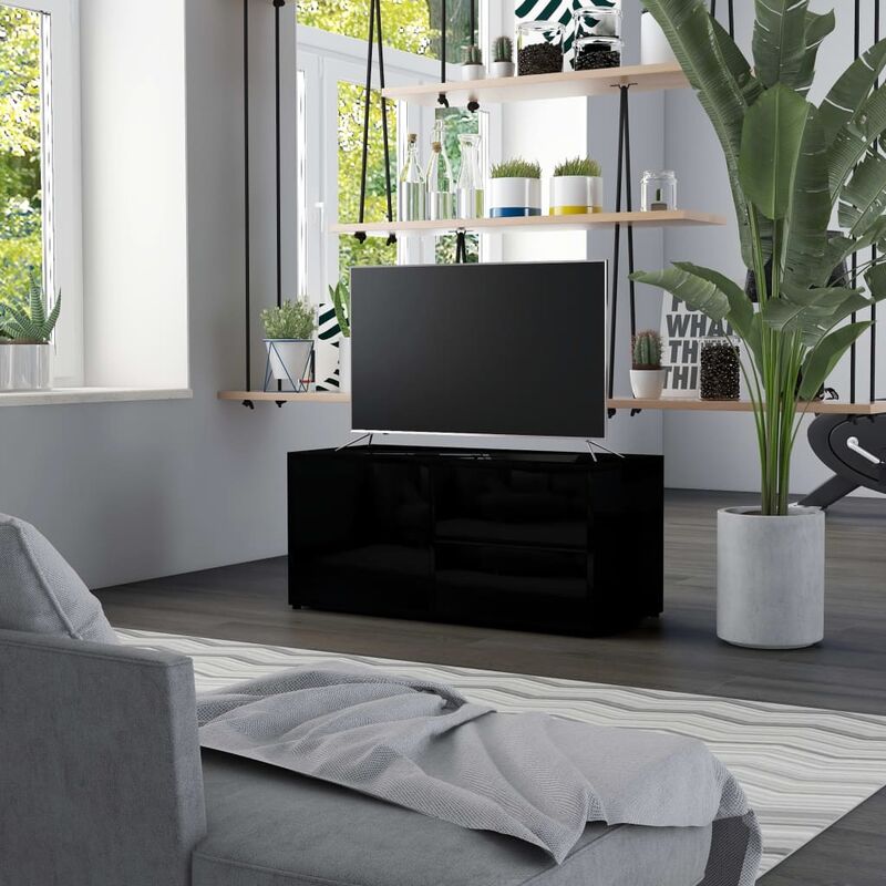 

Mueble para TV de aglomerado negro brillante 80x34x36 cm - Negro